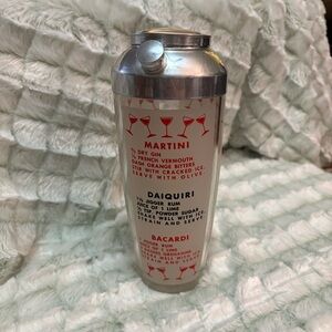 Vintage Glass Cocktail Shaker Drink Recipes Metal Top Barware